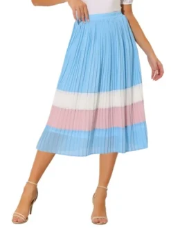 Allegra K Women's Elastic Waist Color Block A-Line Midi Pleated Chiffon Skirt -Agnes Orinda Shop GUEST 97fce545 bfe9 4a50 9780 61a1bf888cdf