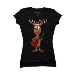 Junior's Design By Humans Funny Cool Christmas Reindeer Playing The Guitar By SmileToday T-Shirt -Agnes Orinda Shop GUEST 98234231 337c 4471 822d e89bb386d451
