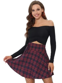 Allegra K Women's School Plaid Cotton Mini Tartan Skater Skirt -Agnes Orinda Shop GUEST 98e136c8 9973 4d60 b455 b37e169023af