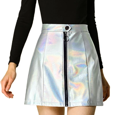 Allegra K Women's Metallic Shiny Holographic High Waist Zipper Mini Skirts 11 Allegra K Women's Metallic Shiny Holographic High Waist Zipper Mini Skirts - Image 11