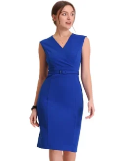 Allegra K Women's Sleeveless V Neck Business Office Belt Pencil Dresses -Agnes Orinda Shop GUEST 9a769a1f 097d 444f 85dd c8410ef2b413