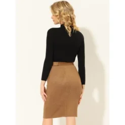 Allegra K Women's Faux Suede High Waist Belted Knee Length Slit Pencil Skirt -Agnes Orinda Shop GUEST 9bf16aa4 4449 4508 9b06 50d2ce5a11e4