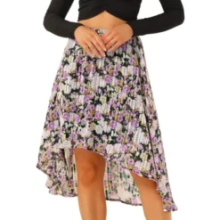 Allegra K Women's High Low Hem Elastic Waist Lurex Chiffon A-Line Midi Floral Skirt -Agnes Orinda Shop GUEST 9c7379fc d606 4ed4 bbe7 d3f5d76c9750