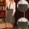 Allegra K Women's Plaid Vintage High Waist Double Belted A-Line Midi Skirt
