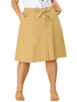 Agnes Orinda Women's Plus Size Denim Tie Waist Button Front A-Line Midi Skirts -Agnes Orinda Shop GUEST 9e7e4226 bfb4 4000 90f5 c0bd523ff2d3
