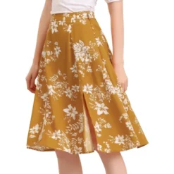 Allegra K Women's High Elastic Waist Belted Slit A-Line Midi Floral Print Skirt -Agnes Orinda Shop GUEST a3cb7ff8 8d57 4ce2 a1e4 ceefbb816827