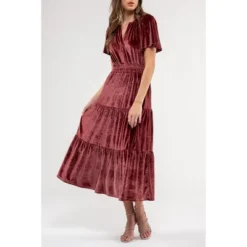 August Sky Women's Velvet Split Neckline Tiered Midi Dress -Agnes Orinda Shop GUEST a6c2b4a2 e40d 4040 a84c 5467b52c8908