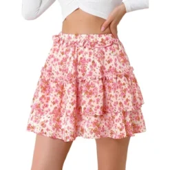 Allegra K Women's Layered Ruffle Hem Elastic Waist A-Line Skater Floral Mini Skirt -Agnes Orinda Shop GUEST a73a7b28 2d8f 4dce b357 47343ce6d760
