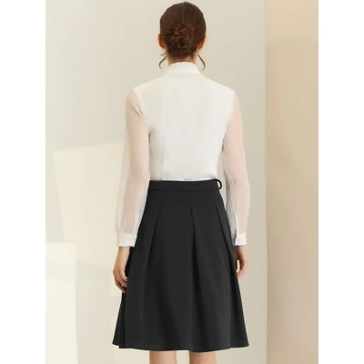 Allegra K Women's Belted Waist Casual Knee Length A-Line Pleated Skirt 3 Allegra K Women's Belted Waist Casual Knee Length A-Line Pleated Skirt - Image 3