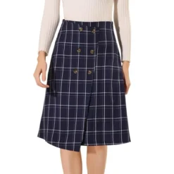 Allegra K Women's Plaid Vintage Faux Wrap Buttons Midi High Waist Skirt -Agnes Orinda Shop GUEST aad0895d 1659 4eca bc2c 0ea29c5aa0c9