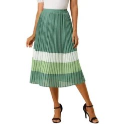 Allegra K Women's Elastic Waist Color Block A-Line Midi Pleated Chiffon Skirt -Agnes Orinda Shop GUEST ab98f8f2 df44 4286 b84a 2276a7c0f67a