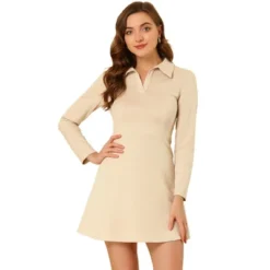 Allegra K Women's Faux Suede Lapel Neck Long Sleeve Elegant A-Line Mini Dress -Agnes Orinda Shop GUEST abc7717d 36be 47ae 9c2e bf918274bc8f