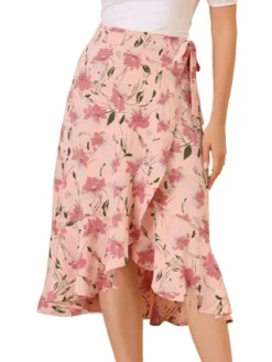 Allegra K Women's Floral Asymmetrical Ruffle Tie Waist Midi Wrap Skirts -Agnes Orinda Shop GUEST abd45bd5 5bc4 4c8f b0bc c1772cbe9ca1