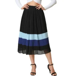 Allegra K Women's Elastic Waist Color Block A-Line Midi Pleated Chiffon Skirt -Agnes Orinda Shop GUEST adb878f2 f872 4214 876a 37f5cb914d03