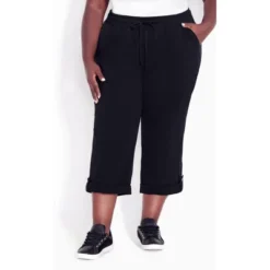 Women's Plus Size Cotton Roll Up Capri - Black | AVENUE -Agnes Orinda Shop GUEST b18c086a f9fd 4a3b a176 f65876683e9d