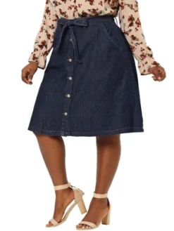 Agnes Orinda Women's Plus Size Denim Tie Waist Button Front A-Line Midi Skirts -Agnes Orinda Shop GUEST b20bbb26 5d88 4ef5 be79 fa38be1a75a0