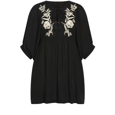 Women's Plus Size Arla Embroidered Tunic Dress - Black | AVEOLOGY 2 Women's Plus Size Arla Embroidered Tunic Dress - Black | AVEOLOGY - Image 2