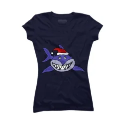 Junior's Design By Humans Funny Christmas Shark In Santa Hat By SmileToday T-Shirt -Agnes Orinda Shop GUEST b74b5a48 ed21 47a2 9000 231034c3acbf