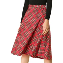 Allegra K Women's Tartan Plaid High Waist Belted Vintage A-Line Midi Skirt -Agnes Orinda Shop GUEST b7a4d5e0 a37f 4582 a453 18bed5a8dbe7