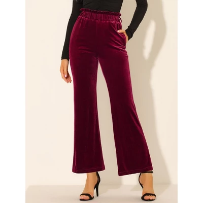 Allegra K Women's Velvet Tie Waist Stretchy Wide Leg Pants With Pockets 3 Allegra K Women's Velvet Tie Waist Stretchy Wide Leg Pants With Pockets - Image 3