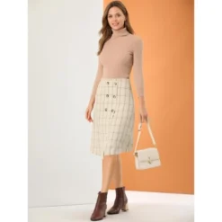Allegra K Women's Plaid Vintage Faux Wrap Buttons Midi High Waist Skirt -Agnes Orinda Shop GUEST ba61ada2 fbf6 425e 9c07 3ebd5fb9080a