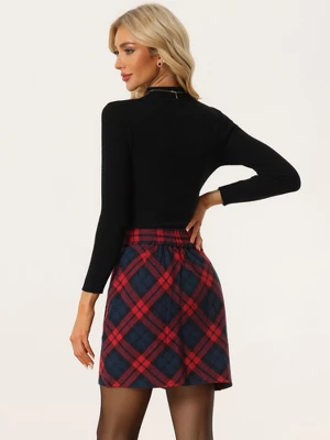 Allegra K Women's Plaid Elastic Waist Tulip Hem Tartan A-Line Skirts 3 Allegra K Women's Plaid Elastic Waist Tulip Hem Tartan A-Line Skirts - Image 3
