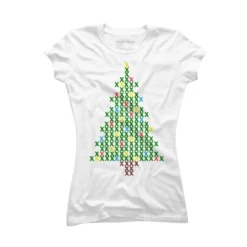Junior's Design By Humans Christmas Tree Cross Stitch By BettySue T-Shirt -Agnes Orinda Shop GUEST bc64eef0 3b10 4e01 aa51 d6cb4ad35b82