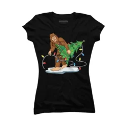 Junior's Design By Humans Bigfoot Christmas Tree Sasquatch Santa Christmas Gift By Amitsurti T-Shirt -Agnes Orinda Shop GUEST c090bd61 0503 446e 8f84 ffbd223fa38e