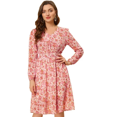 Allegra K Women's Floral Print V-Neck Dress Smocked Waist Midi Dress 8 Allegra K Women's Floral Print V-Neck Dress Smocked Waist Midi Dress - Image 8