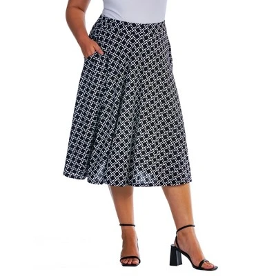 Womens Plus Size Black Diamond Print A Line Pocket Midi Skirt 4 Womens Plus Size Black Diamond Print A Line Pocket Midi Skirt - Image 4