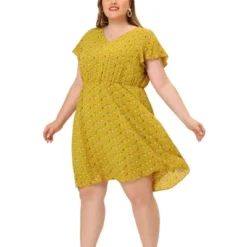 Agnes Orinda Women's Plus Size V Neck Elastic Waist Ditsy Floral Midi Dresses -Agnes Orinda Shop GUEST c53380d5 a486 4053 807e f93558ad8c61