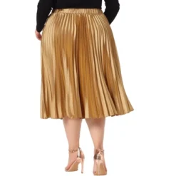 Agnes Orinda Women's Plus Size Pleated Stretched High Waist Premium Metallic Shiny Midi Skirts -Agnes Orinda Shop GUEST c54fbff3 a519 4e31 a792 def1fd07ce9a