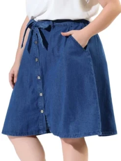 Agnes Orinda Women's Plus Size Denim Tie Waist Button Front A-Line Midi Skirts -Agnes Orinda Shop GUEST c5c22cc5 813a 4bfe 935f 9bb6e08f7ad6