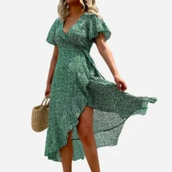 Women's Speckled Print Flared Sleeve V Neck Maxi Dress - Cupshe - Green -Agnes Orinda Shop GUEST c7bc0f61 ee6b 425a b71c d48aa7a8c9b8
