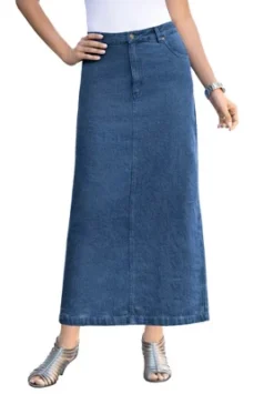 Jessica London Women’s Plus Size Classic Cotton Denim Midi Skirt