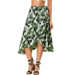 Allegra K Women's Tie Waist Hawaiian Tropical Floral Wrap Midi Skirt -Agnes Orinda Shop GUEST c8b004cd 84f7 41af a744 2d638a2bf41e