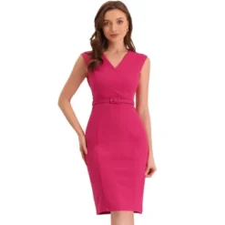 Allegra K Women's Sleeveless V Neck Business Office Belt Pencil Dresses -Agnes Orinda Shop GUEST c99bd5b4 af35 493e a95b 2ee8054be7df