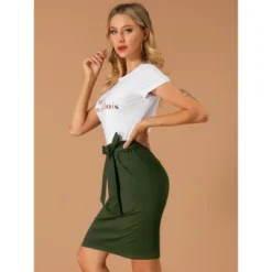 Allegra K Women's Workwear Paperbag Elastic High Waist Cotton Pencil Mini Skirt -Agnes Orinda Shop GUEST c9a90549 2fc5 454a a132 18acb38be46c
