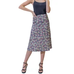 Womens Floral Print Elastic Waist Knee Length Skirt -Agnes Orinda Shop GUEST ca3c0930 f66d 4561 a967 173703e66d23