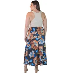 Plus Size Floral Pattern Elastic Waistband Ankle Length Maxi Skirt