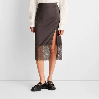 Women's Lace Midi Slip Skirt - Future Collective™ With Reese Blutstein Dark Gray 3 Women's Lace Midi Slip Skirt - Future Collective™ With Reese Blutstein Dark Gray - Image 3