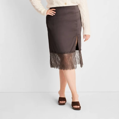 Women's Lace Midi Slip Skirt - Future Collective™ With Reese Blutstein Dark Gray 4 Women's Lace Midi Slip Skirt - Future Collective™ With Reese Blutstein Dark Gray - Image 4
