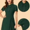 Allegra K Women's Bow Tie Keyhole Neck Puff Sleeve Elegant Work Dress