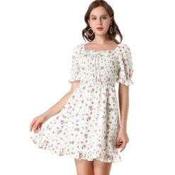 Allegra K Women's Square Neck Puff Sleeve Smocked Floral Ruffled Hem Dress -Agnes Orinda Shop GUEST ce3d1ba0 3d9b 4a8f 9349 99708476d7ff