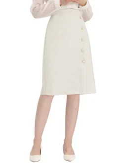 Allegra K Women's Plaid Tweed High Waist Button Decor Shiny Business Elegant Midi Skirt -Agnes Orinda Shop GUEST d00dd5b5 b30e 48a0 b5ed dea535f80520