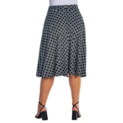 Womens Plus Size Black Diamond Print A Line Pocket Midi Skirt 2 Womens Plus Size Black Diamond Print A Line Pocket Midi Skirt - Image 2