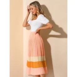 Allegra K Women's Elastic Waist Color Block A-Line Midi Pleated Chiffon Skirt -Agnes Orinda Shop GUEST d143b3a7 c4cf 42ec 9bb4 d3692e30235b