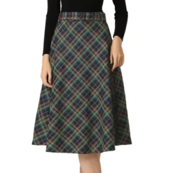 Allegra K Women's Tartan Plaid High Waist Belted Vintage A-Line Midi Skirt -Agnes Orinda Shop GUEST d3673d56 7b5d 48da b246 8e5697210ce9