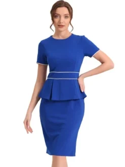 Allegra K Women's Crew Neck Short Sleeve Business Elegant Office Peplum Sheath Dresses -Agnes Orinda Shop GUEST d50376b5 74ff 4959 97c7 e075de750260