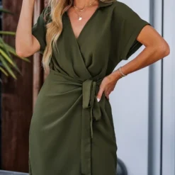 Women's Belted Short Sleeve Wrap Dress - Cupshe